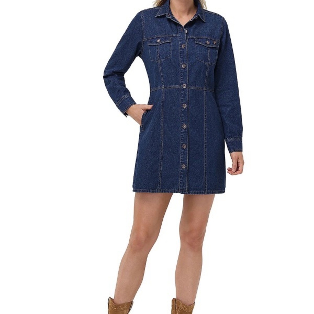 Frye  Long Sleeve Denim Dress-XL (Dark Wash)